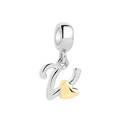 S925 sterling silver letter V pendant with golden heart charm and sleek silver finish - Letter V
