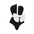 Monochrome strapless swimsuit with a large decorative white bow on black bodice - S / Swimwear / Black/White