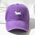 Detailed macro view of white puppy embroidery on purple washed cotton baseball cap texture - One Size / Light Purple