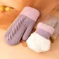 Moufles d'hiver tricotées violettes et beige avec doublure polaire et motif torsadé élégant - Violet