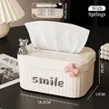 Scatola di fazzoletti bianco crema con strisce verticali, orso e logo smile - Bianco Crema (Orso & Fiocco & Smile)