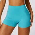 Short de yoga bleu turquoise à taille haute avec contrôle du ventre et design sans couture - Bleu lac
