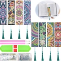 Segnalibri pittura diamante 5D DIY con motivi mandala e nappe verde acqua per regali fatti a mano - Set Stile Boho Mandala (8 Pezzi/Pack)(SQ-87) / Selezione di Materiali Multipli