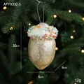 Champagne gold acorn Christmas ornament with faux snow and colorful beads - Gold Acorn