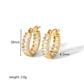 18k gold plated stainless steel C-shape earrings with rectangular zircon inlay - White (TE6322-WT)