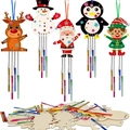 DIY Christmas wooden wind chime kit with reindeer, snowman and Santa Claus designs - 5Pcs Christmas Wind Chime Set