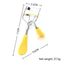Yellow plastic handle eyelash curler with silver metal frame and size dimensions - Yellow