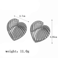 Silver-toned heart-shaped titanium steel earrings with 3D ripple texture 2.7x3.05cm - Steel Color Striped Heart Earrings