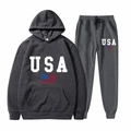 Ensemble sweat à capuche et pantalon gris foncé drapeau USA pour homme, taille M - Gris clair