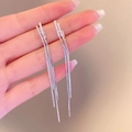 Elegant silver long tassel earrings with sparkling rhinestones in a refined finish - Micro-pave Rhinestone Long Tassel Style (2042)