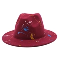 Burgundy felt fedora hat featuring artistic colorful paint splatter graffiti design - M (56-58cm) / Burgundy