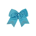Blue grosgrain ribbon bow hair tie with silver rhinestones on white background - Blue