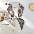 Retro silk scarf ribbon with dynamic figure print and letter D design in deep brown and beige - Style D (Off-White/Brown Dynamic Figure)