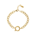 Detail of gold stainless steel link chain bracelet with large sailor clasp and lobster hook - Oval Link Style