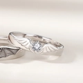 Verstellbare Paar-Ringe aus Silber mit Engel- und Dämonenflügeln und glänzendem Stein - Engelsflügel-Stil / Damenring-Silber