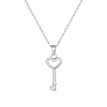 Silver vintage heart key pendant necklace for women in high-polished 18K finish - Heart Key Necklace Steel Color