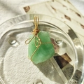 Handmade green natural crystal raw stone pendant wrapped with gold wire plating - Gold Wire Aventurine
