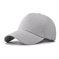 Close-up of a light grey 5-panel baseball cap showing fine stitching and twill fabric - Adjustable / Gray