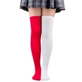 Détail de chaussettes hautes bicolores rouge et blanc avec texture tricotée fine - Taille unique / Rouge et Blanc / Yin Yang 16
