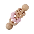Baby beech wood rattle with pink silicone beads and wooden rings for infant teething toy - 87# Peach