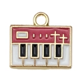 Red and white synthesizer keyboard charm in enamel and gold alloy finish - Piano