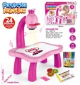 Pink crown deer projection drawing table for kids with 24 patterns and 12 color pens - Pink Projector Table