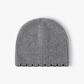 Winter grey knit beanie for women with black contrast edge rib-knit warm wool hat - Dark Gray