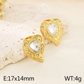 Orecchini a cuore in acciaio dorato con texture martellata e cristallo incastonato - Oro (KE116421-KFC)