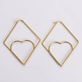 Polished gold square earrings with inner heart drop design in a minimalist trendy style - 30*30mm / Square Style