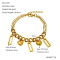 Bracciale a doppio strato in titanio placcato oro 18K con ciondoli cuore e rettangolo - Doppio Strato Cuore Cavo Ciondolo Rettangolare (ZH258G) / Oro