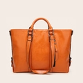 Grande borsa tote vintage in pelle cerata arancione con doppi manici e tracolla inclusa - Arancione Lucido