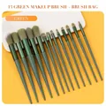 13-piece green makeup brush set with soft fiber bristles and matching storage bag - 13pcs Brush Set / Green
