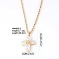 Macro detail of gold cross pendant with rectangular zircons and 60cm rope chain - Cross Style