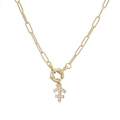 Elegante collar dorado con colgante de Sagitario y perlas en cadena de eslabones clip - Sagitario / Dorado