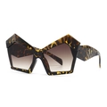 Irregular leopard print geometric sunglasses with tortoiseshell frame in a 45-degree view - Leopard Brown Gradient