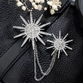 Vintage starburst chain brooch with sparkling rhinestones on elegant black leather background - TL009-Silver-Large Starburst