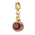 Detailed macro view of a 6mm dark red birthstone charm with golden stainless steel clasp - [Spring Ring Clasp] January Dark Red