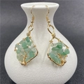 Bohemian gold tree of life drop earrings with green aventurine crystals and ear hooks - Green Aventurine