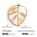 Leaf pendant in stainless steel with pink and white enamel and zircon accents - PJ91566B-Pink White Leaf