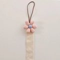 Pink fabric flower hair accessory organizer with blue center on beige herringbone strap - Light Pink Large Flower