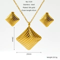 Square textured jewelry set in 18k gold plated stainless steel featuring wavy grooves - Wave Pattern Rectangle Set (ZS1539G)