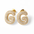 Gold plated earring featuring letter G design with cubic zirconia stones - Letter G