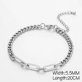 Minimalist silver stainless steel paperclip and curb chain bracelet, width 5.5mm, length 20cm - Steel Color Patchwork Chain Style (KB180602-Z)