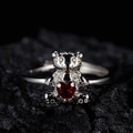 S925 sterling silver bear ring with heart-shaped red garnet and adjustable band - Natural Garnet Cute Bear Ring LR341