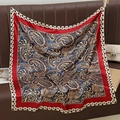 Red-bordered paisley pattern silk square scarf with golden accents on a leather background - 90*90cm / Burgundy Paisley (FJ919-01)