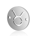 Macro detail of silver stainless steel Taurus zodiac charm connector with two holes - 5 Pcs/Pack / Steel-Taurus