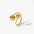 Minimalist golden bypass ring featuring two polished spherical beads on an open band - Gold Ball Style (B575)