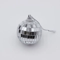 Close-up of silver mirror disco ball ornament with reflective mosaic tiles and hanging string - 4cm With Cap (6 Pack PVC Box)