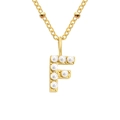 Gold stainless steel necklace featuring a letter F pendant with elegant white pearl inlay - Letter F - Gold