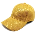 Close-up of golden baseball cap with metallic heart prints and Love You embroidery - M (56-58cm) / Ginger Yellow
